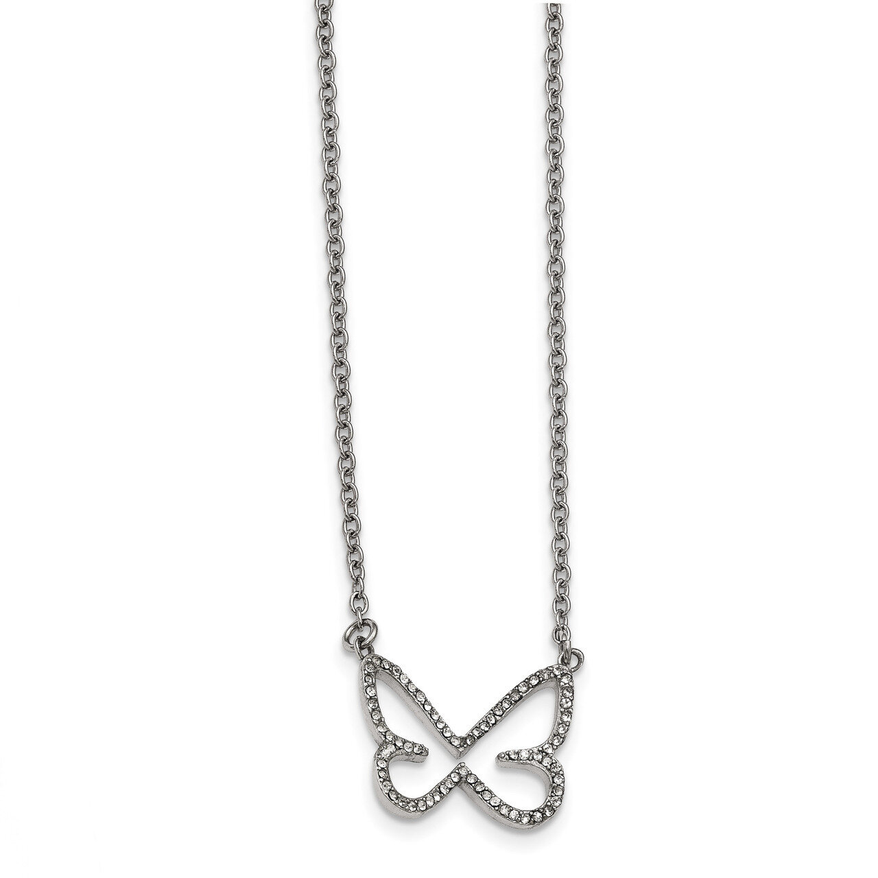 CZ Butterfly 2mm Necklace Stainless Steel Polished SRN2170-18 by Chisel, MPN: SRN2170-18, 191101647…