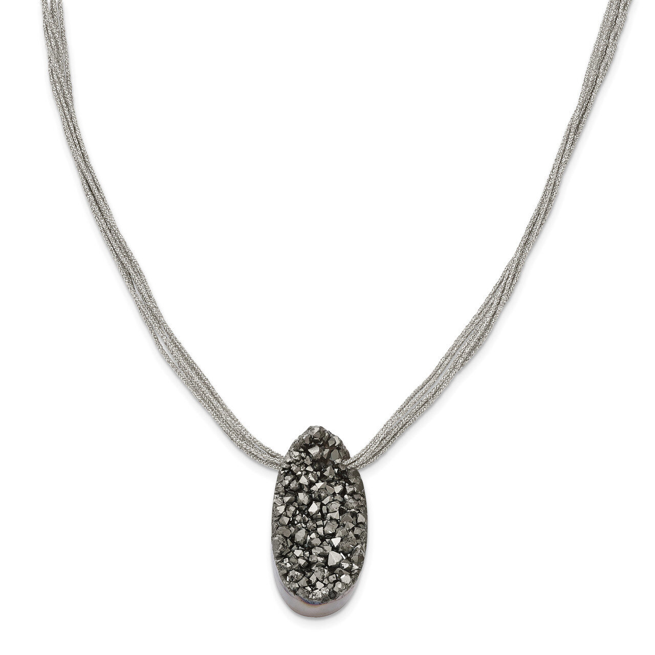 Druzy Agate Polyester Cord Necklace Stainless Steel SRN2172-17.5