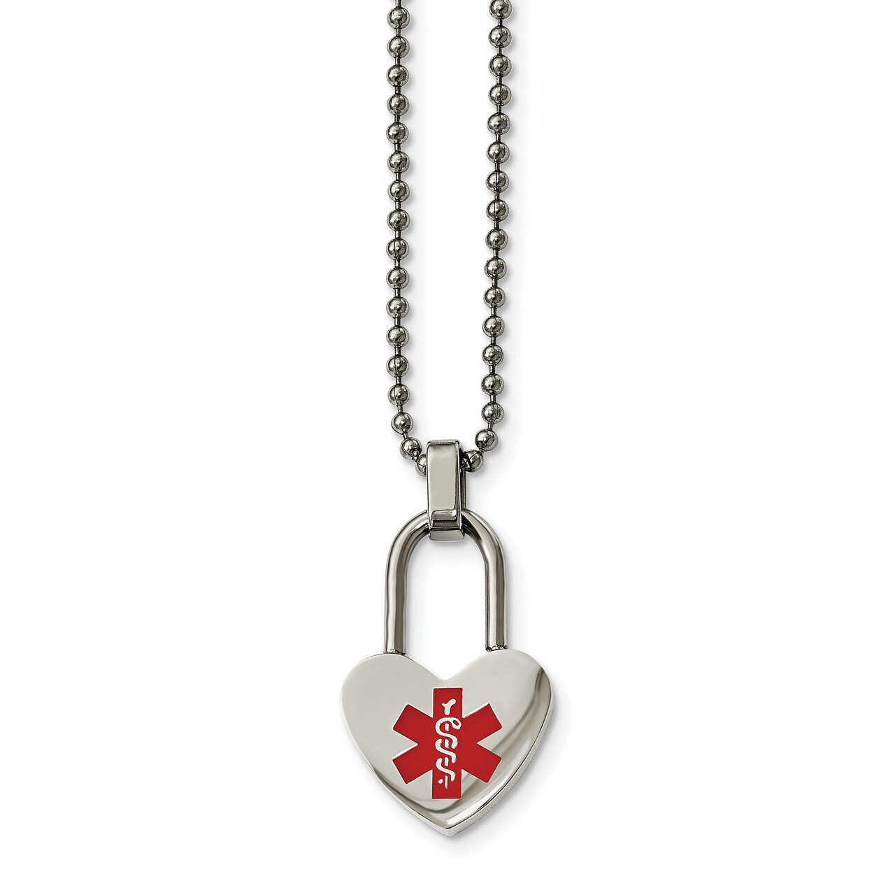 Small Heart Medical Pendant Necklace Stainless Steel SRN2180-24 by Chisel, MPN: SRN2180-24, 1911016…