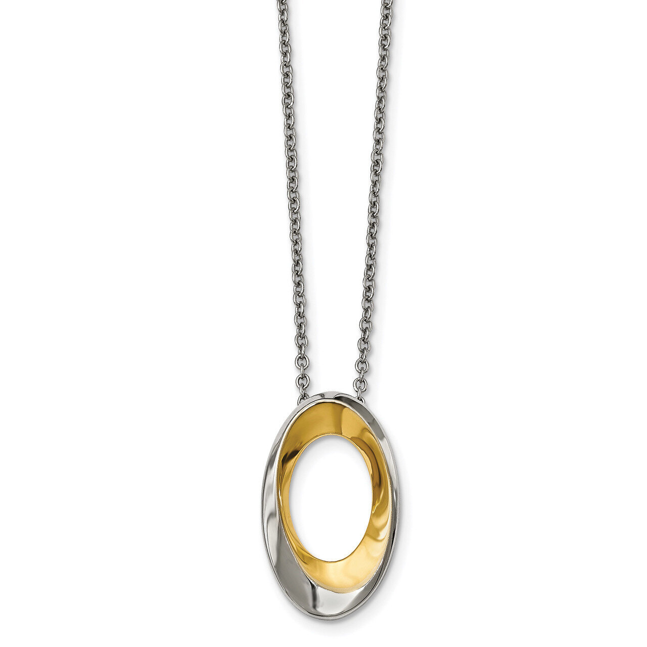Gold IP-plated Oval Necklace Stainless Steel Polished SRN2181-18