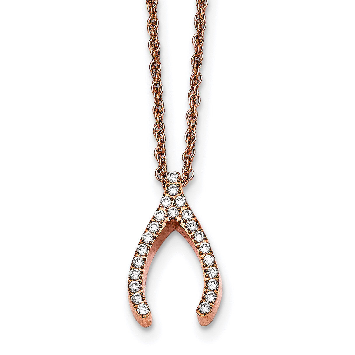 Rose IP-plated with CZ Wishbone Necklace Stainless Steel SRN2186-16 by Chisel, MPN: SRN2186-16, 191…