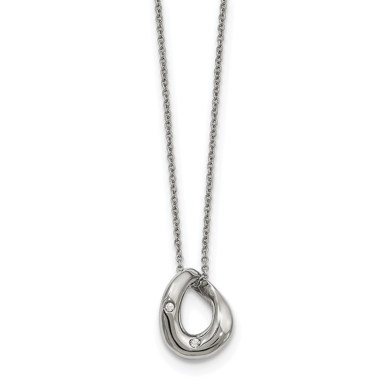 Wavy Circle 2 Crystal Necklace Stainless Steel Polished SRN2188-18