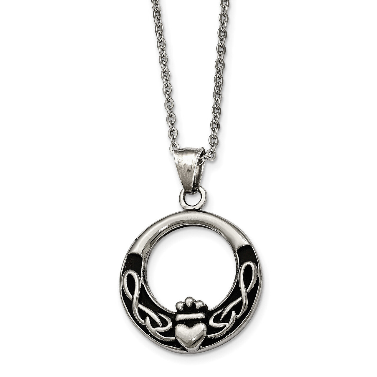 Antiqued Claddagh Necklace Stainless Steel Polished SRN2189-18
