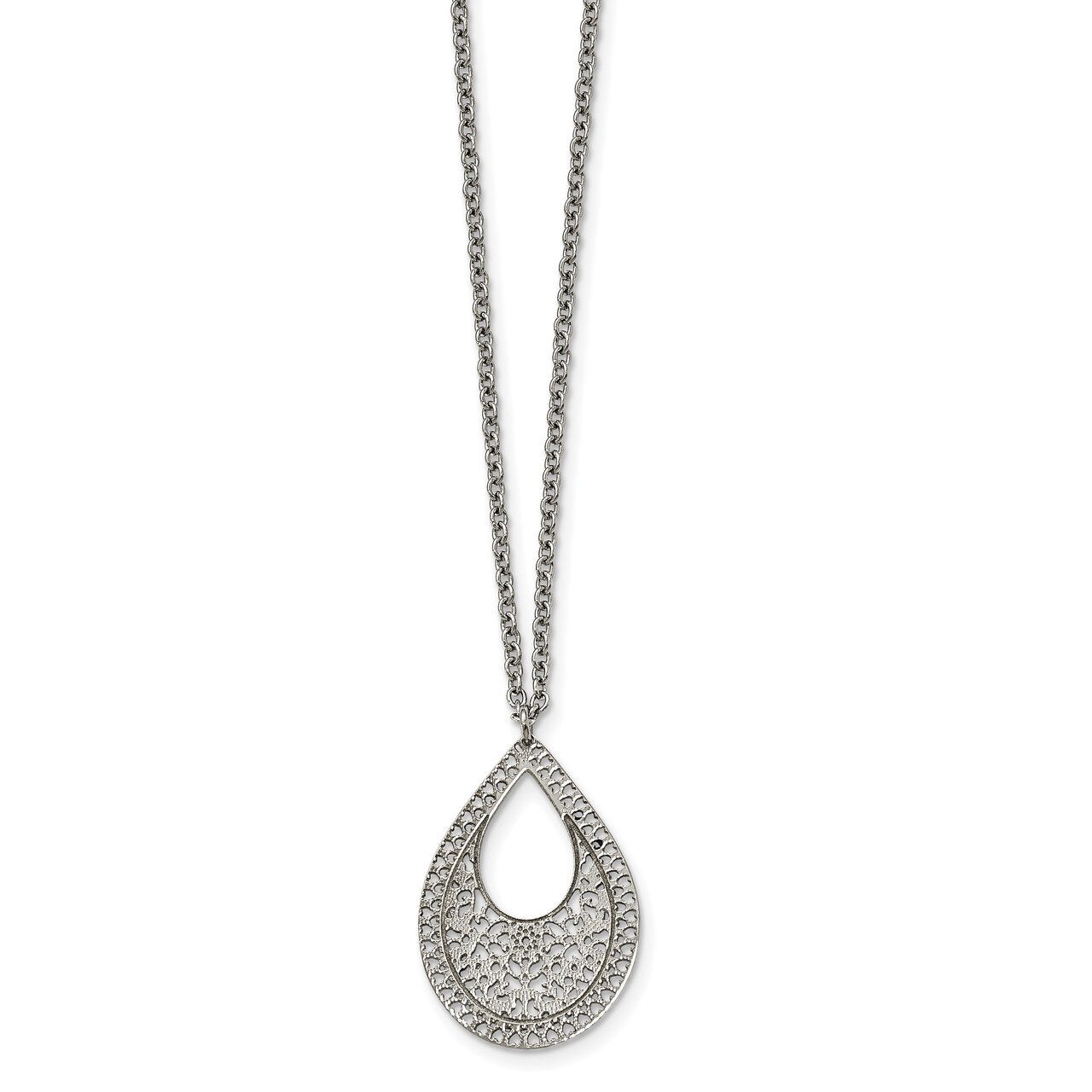 Textured Cut-out Design Necklace Stainless Steel Polished SRN2205-17.75