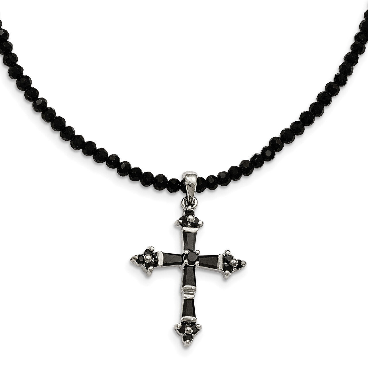 Resin and Glass Beads &amp; CZ Cross Necklace Stainless Steel SRN2206-18 by Chisel, MPN: SRN2206-18, 19…