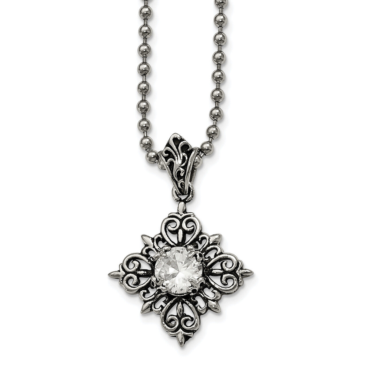 Glass Necklace Stainless Steel Antiqued Polished SRN2208-24 by Chisel, MPN: SRN2208-24, 886774670607