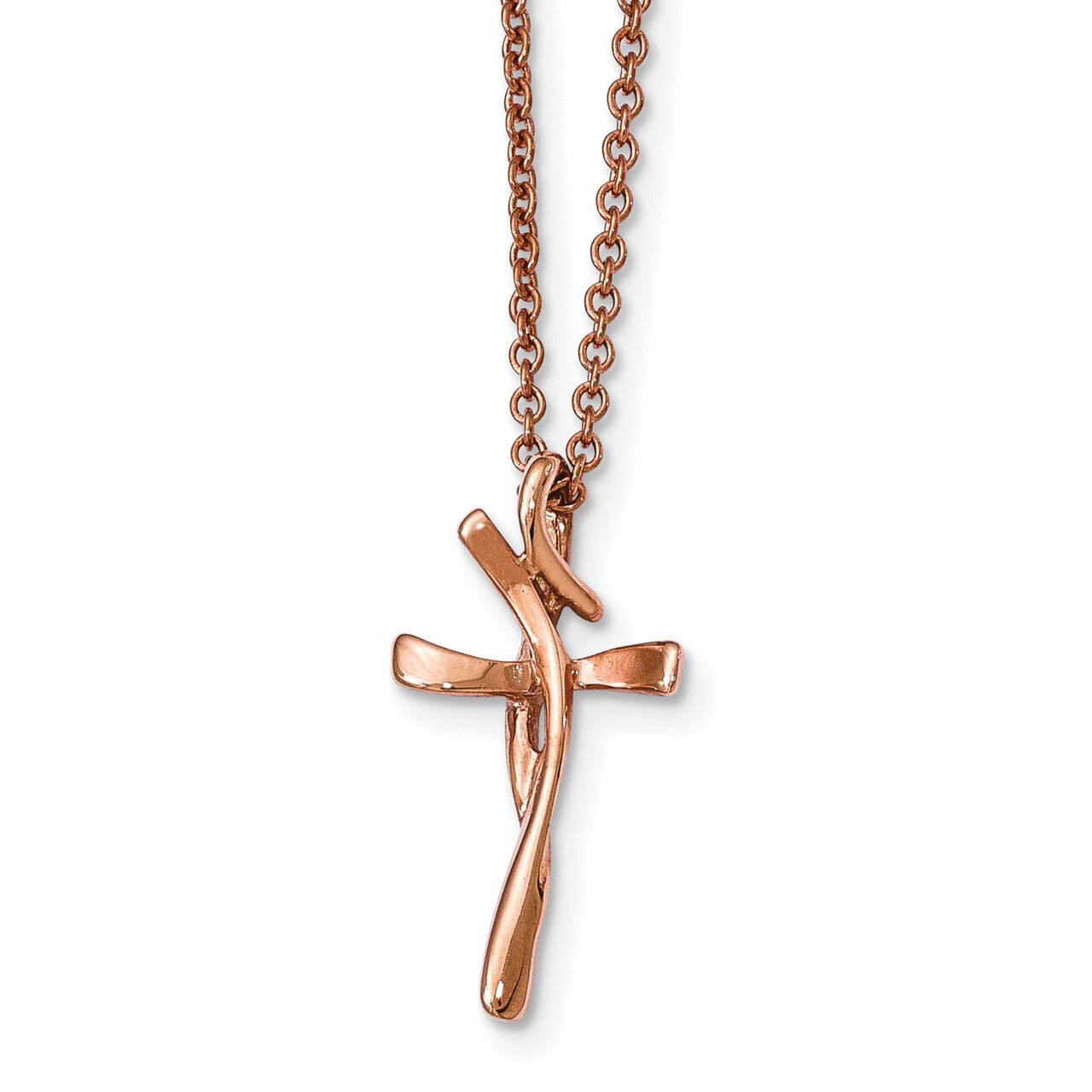Rose Gold IP-plated Cross Necklace Stainless Steel Polished SRN2211-18.25 by Chisel, MPN: SRN2211-1…