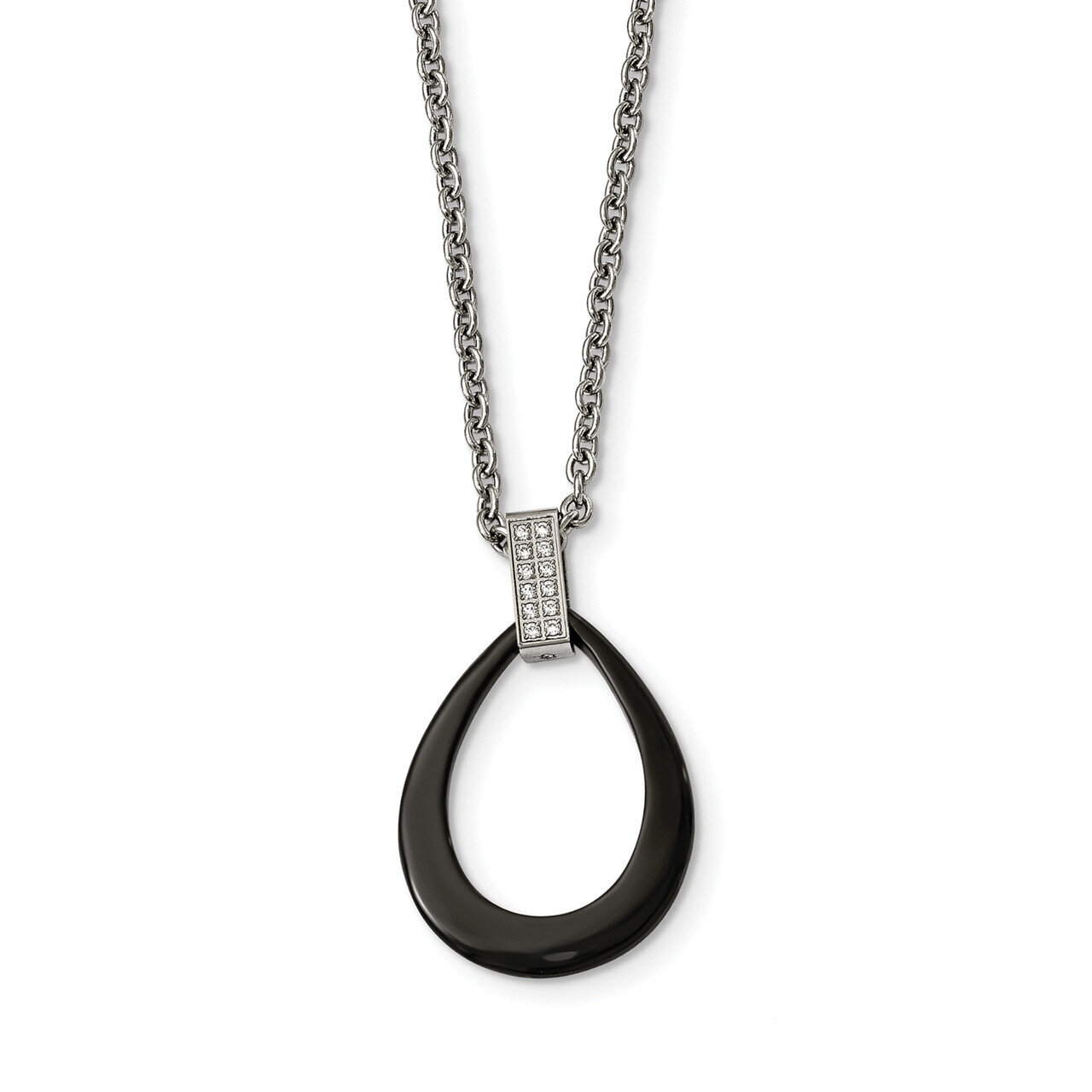Tear Drop Black Ceramic CZ Necklace Stainless Steel Polished SRN2213-22