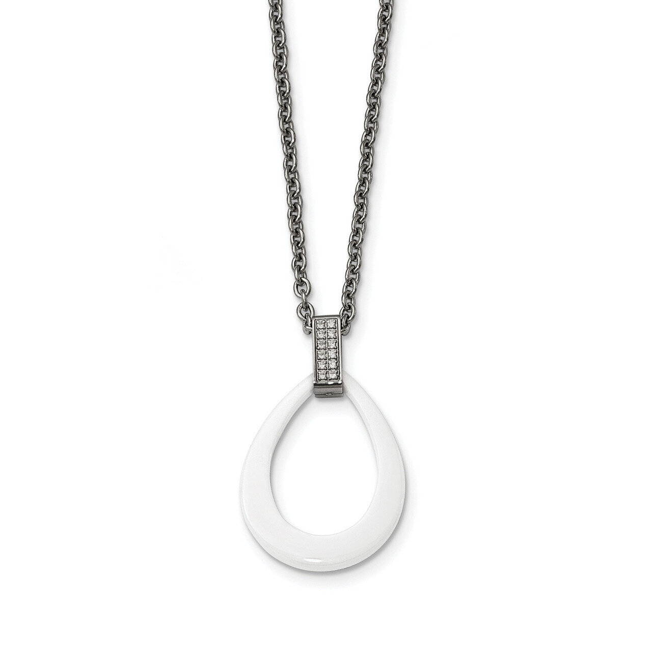 Tear Drop White Ceramic CZ Necklace Stainless Steel Polished SRN2214-22 by Chisel, MPN: SRN2214-22,…