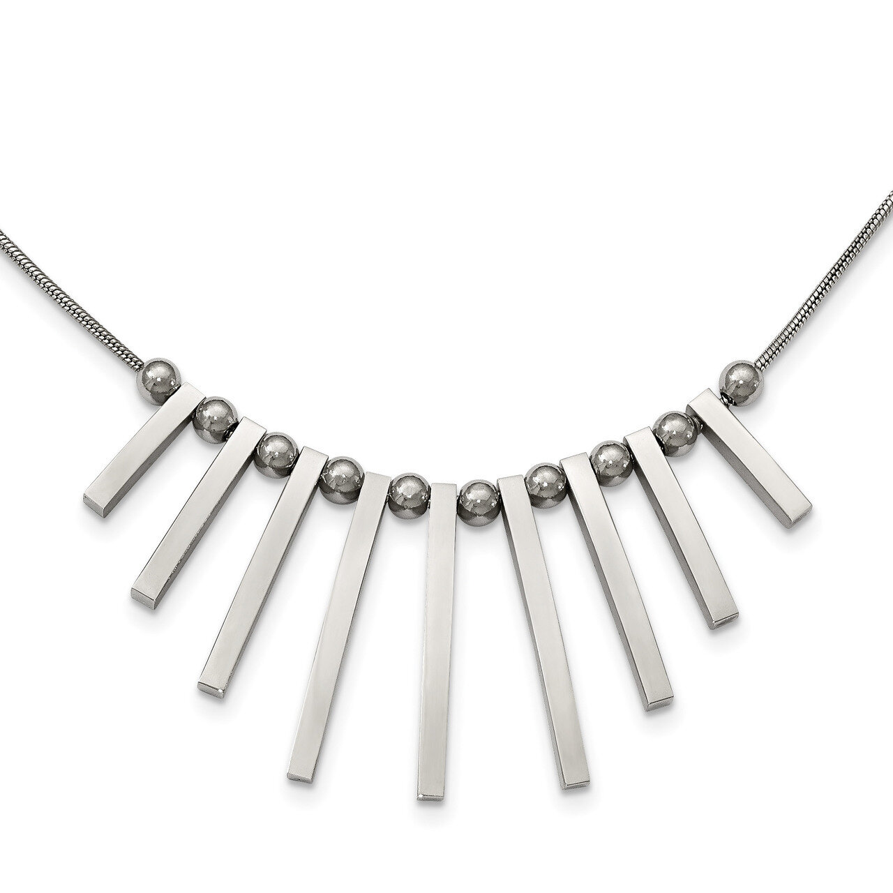 Bars and Beads 15.75 Inch with 1in. Ext Necklace Stainless Steel Polished SRN2217-15.25
