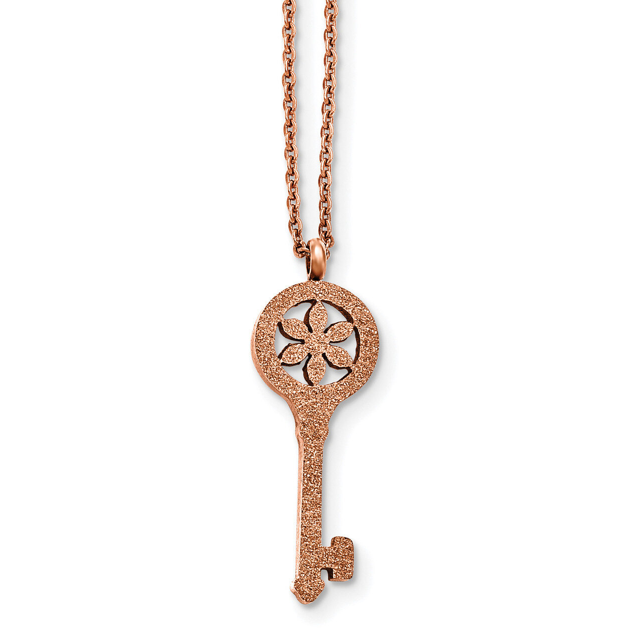 Laser-cut Rose IP-plated Key Necklace Stainless Steel Polished SRN2220-18 by Chisel, MPN: SRN2220-1…