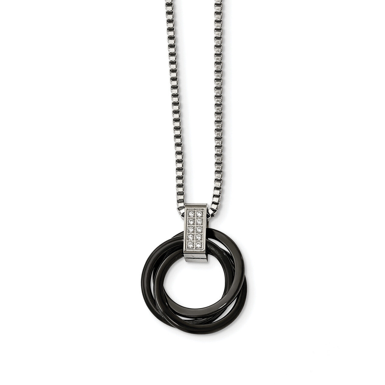 Multi Circle Black Ceramic CZ Necklace Stainless Steel Polished SRN2224-22