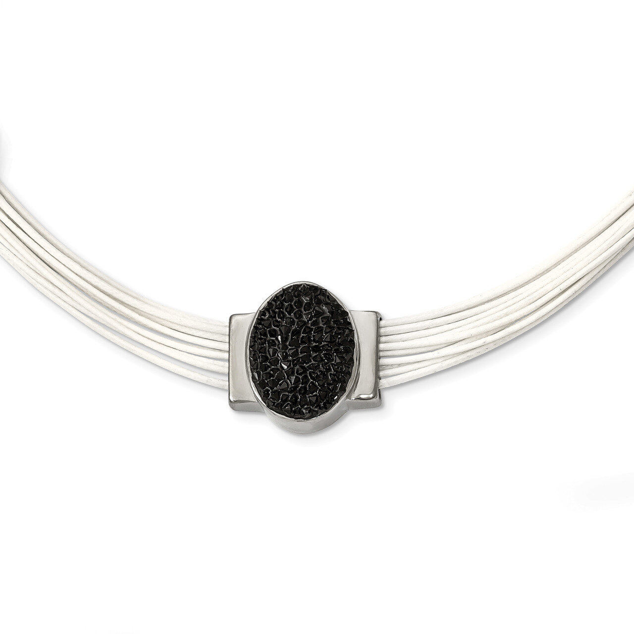 Black Crystal Cotton Cord 2 Inch ext Necklace Stainless Steel Polished SRN2226-18 by Chisel, MPN: S…