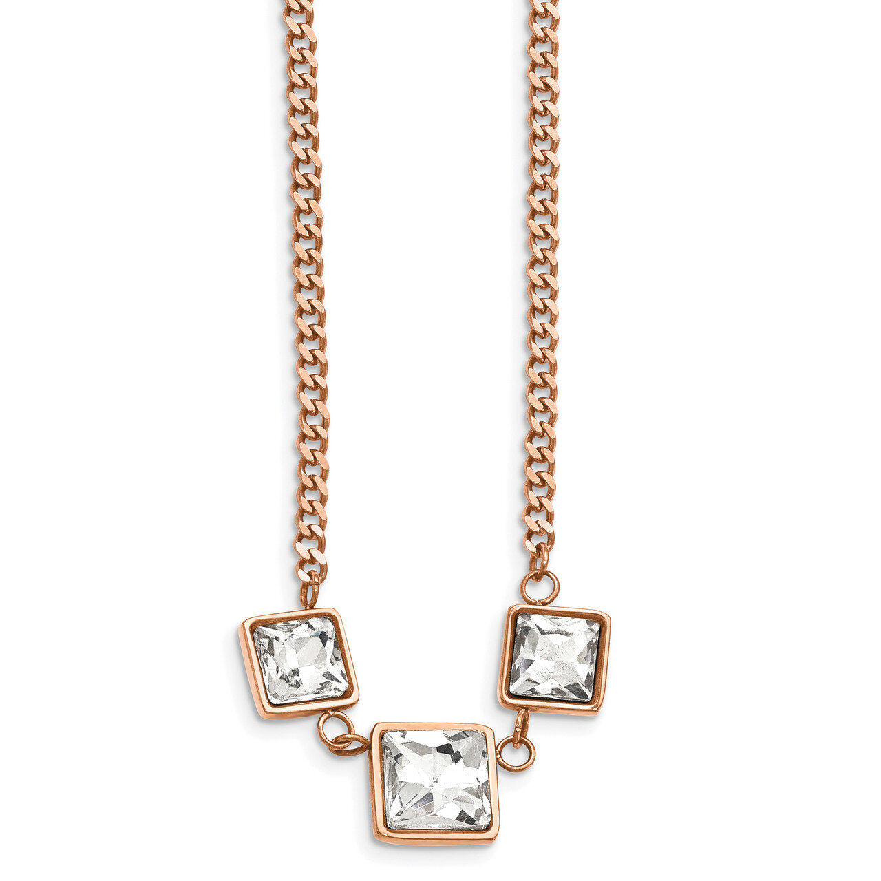 Rose IP-Plated Wht Glass with 2.5in.ext Curb Necklace Stainless Steel SRN2236-16.5 by Chisel, MPN: …