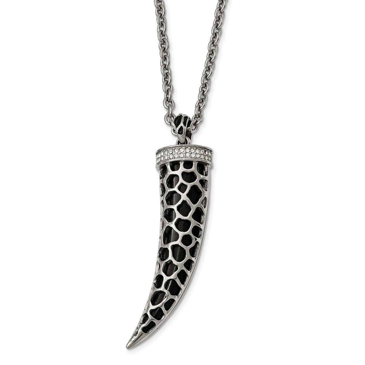 Black Glass, Enamel, Crystal Horn Necklace Stainless Steel Polished SRN2245-28 by Chisel, MPN: SRN2…