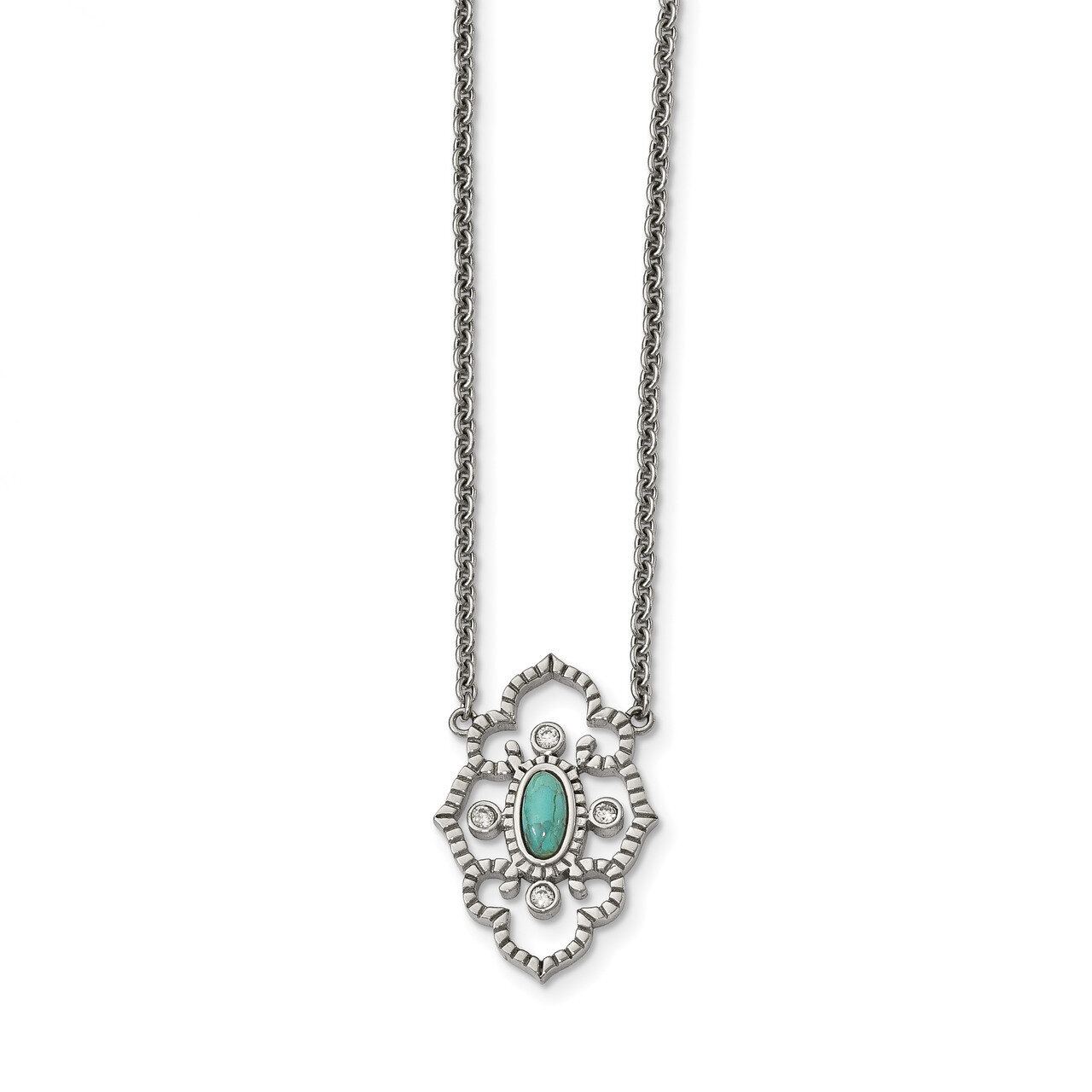 CZ and Imi. Turquoise with 2 Inch ext Necklace Stainless Steel Polished SRN2247-16 by Chisel, MPN: …