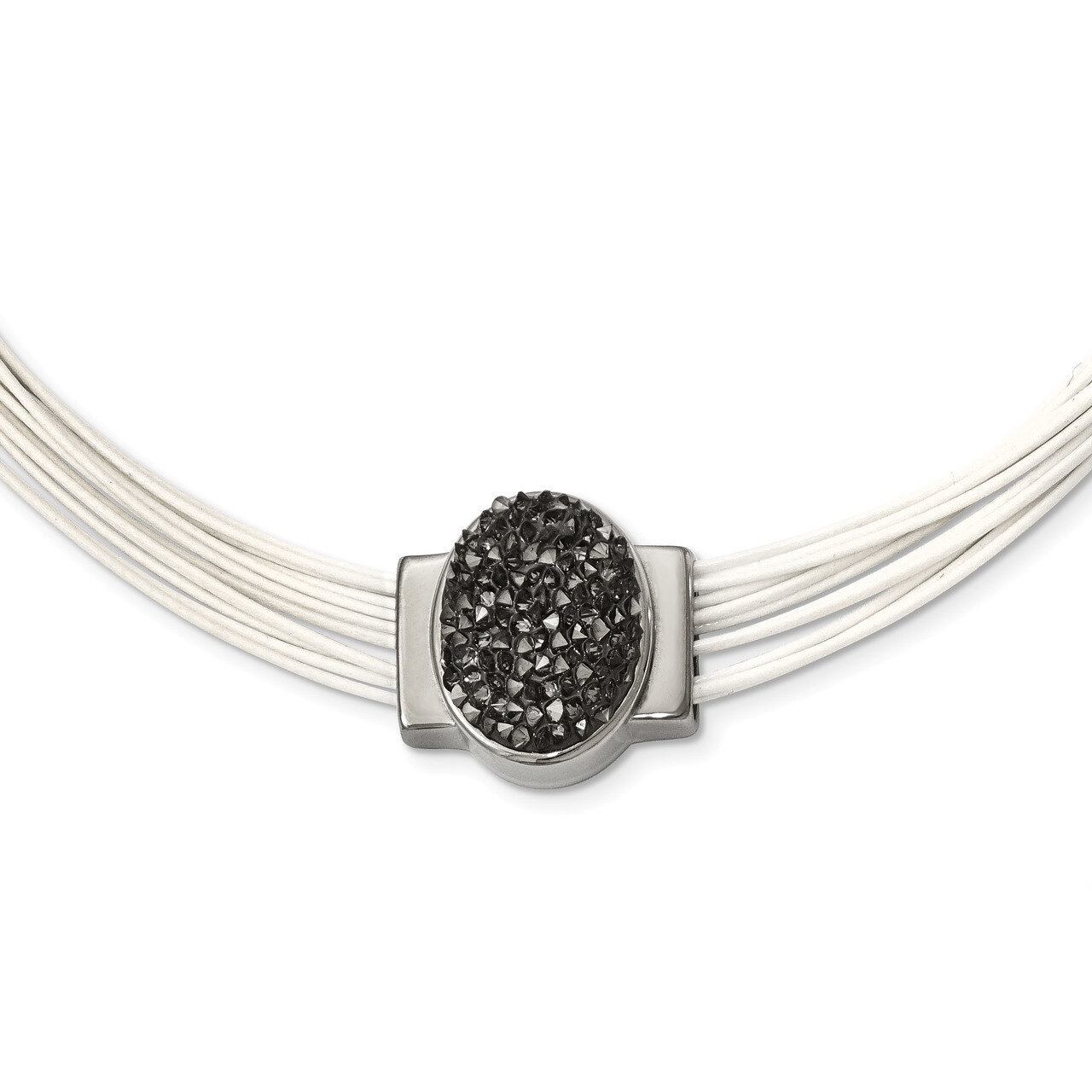 Grey Crystal Cotton Cord 2.5 Inch ext Necklace Stainless Steel Polished SRN2249-18 by Chisel, MPN: …