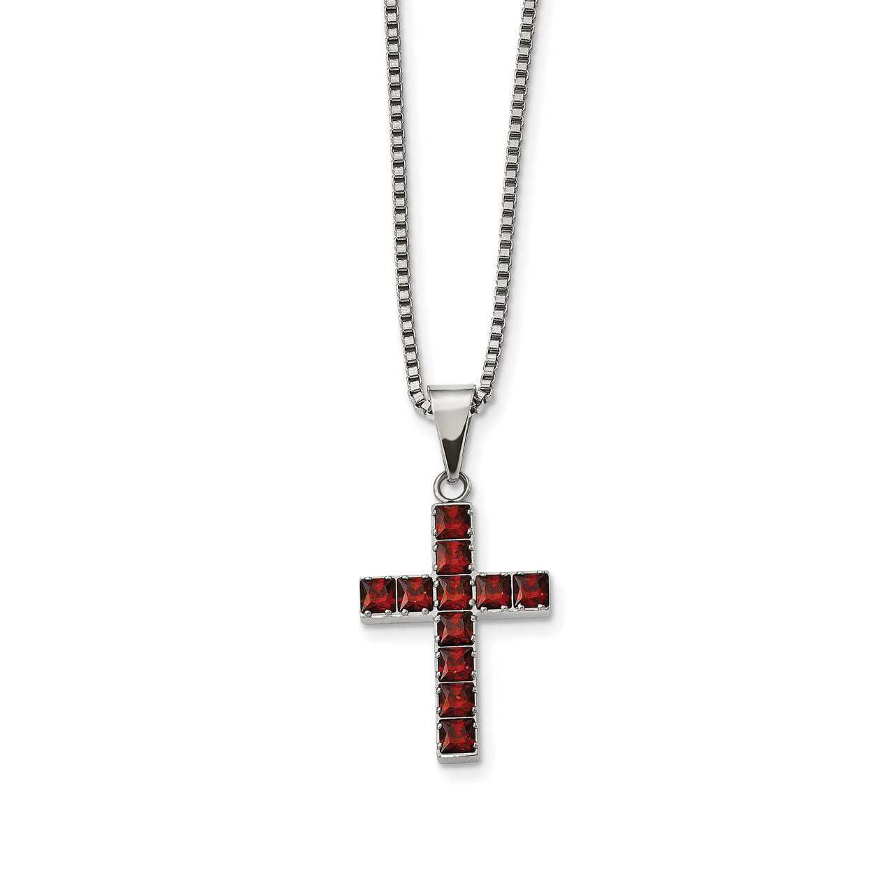 Red Square CZ Cross Necklace Stainless Steel Polished SRN2268-18 by Chisel, MPN: SRN2268-18, 191101…