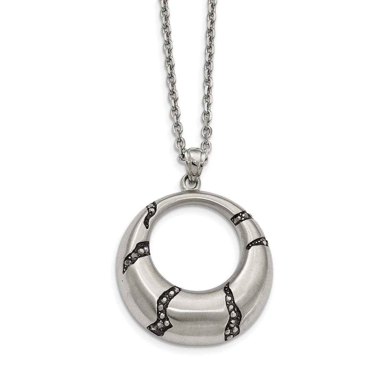 Brushed Crystal Circle Necklace Antiqued Stainless Steel SRN2271-20 by Chisel, MPN: SRN2271-20, 191…