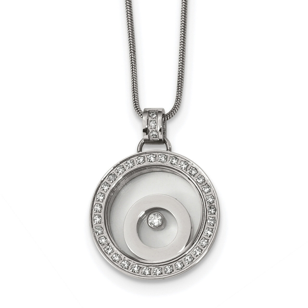 CZ Floating Glass Circles Necklace Stainless Steel SRN2272-18 by Chisel, MPN: SRN2272-18, 191101560…