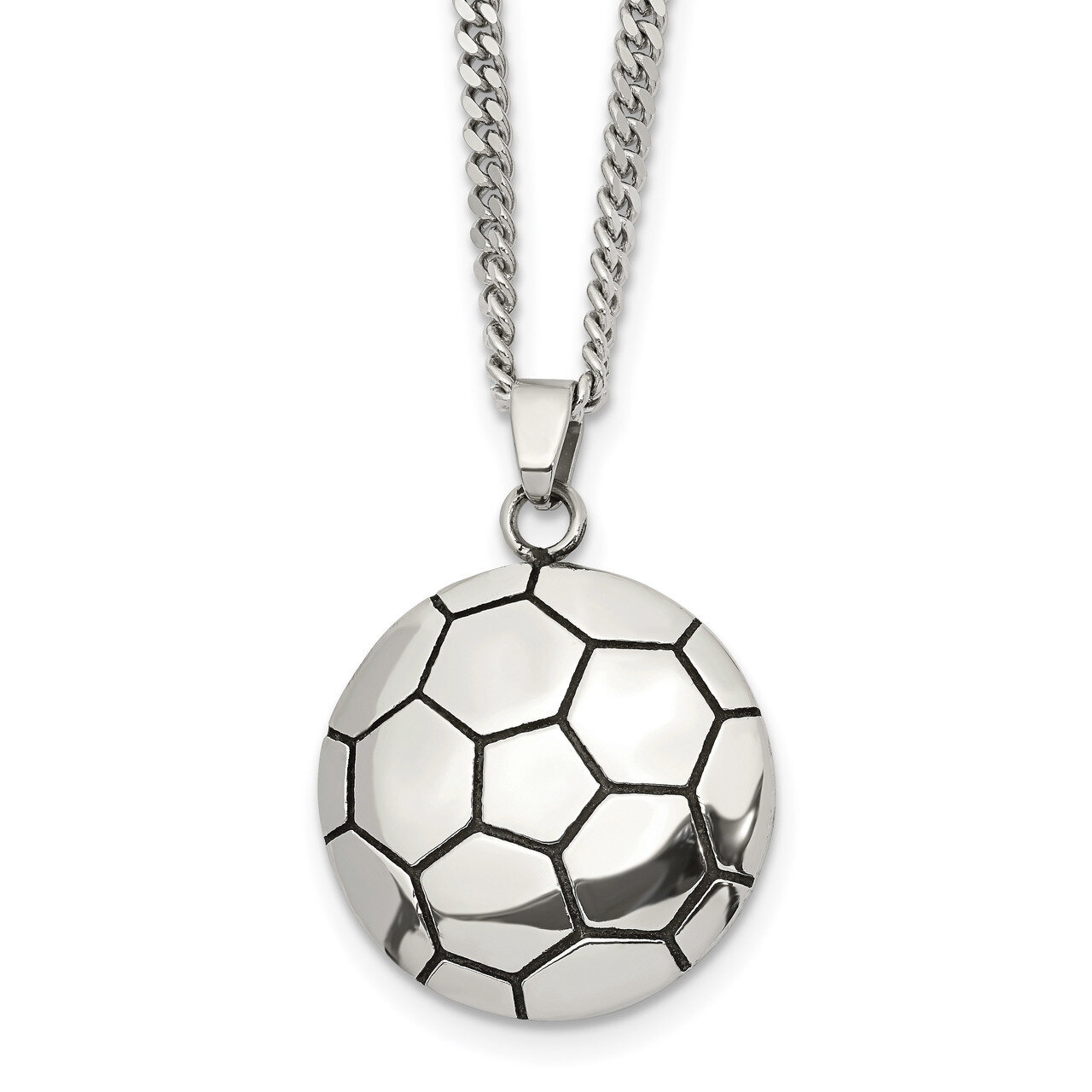 Soccer Ball 22 Inch Necklace Stainless Steel Antiqued Polished SRN2506-22