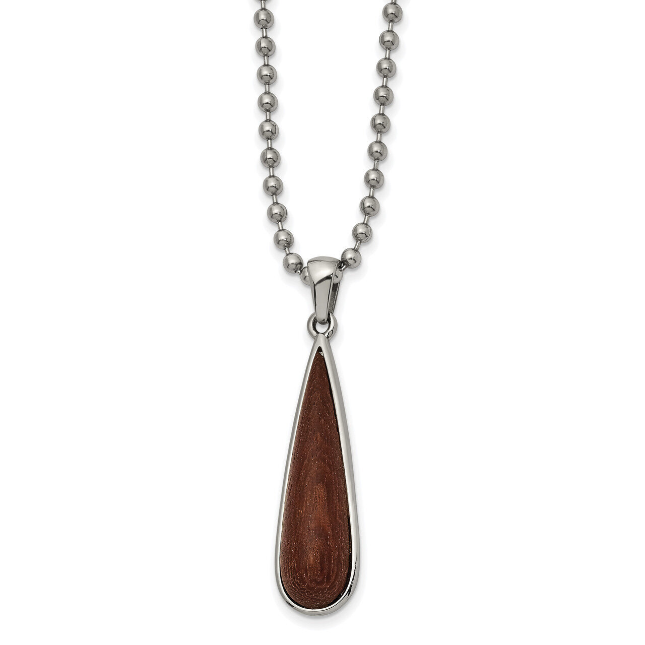 Wood Inlay Teardrop Necklace Stainless Steel Polished SRN2539-24 by Chisel, MPN: SRN2539-24, 191101…