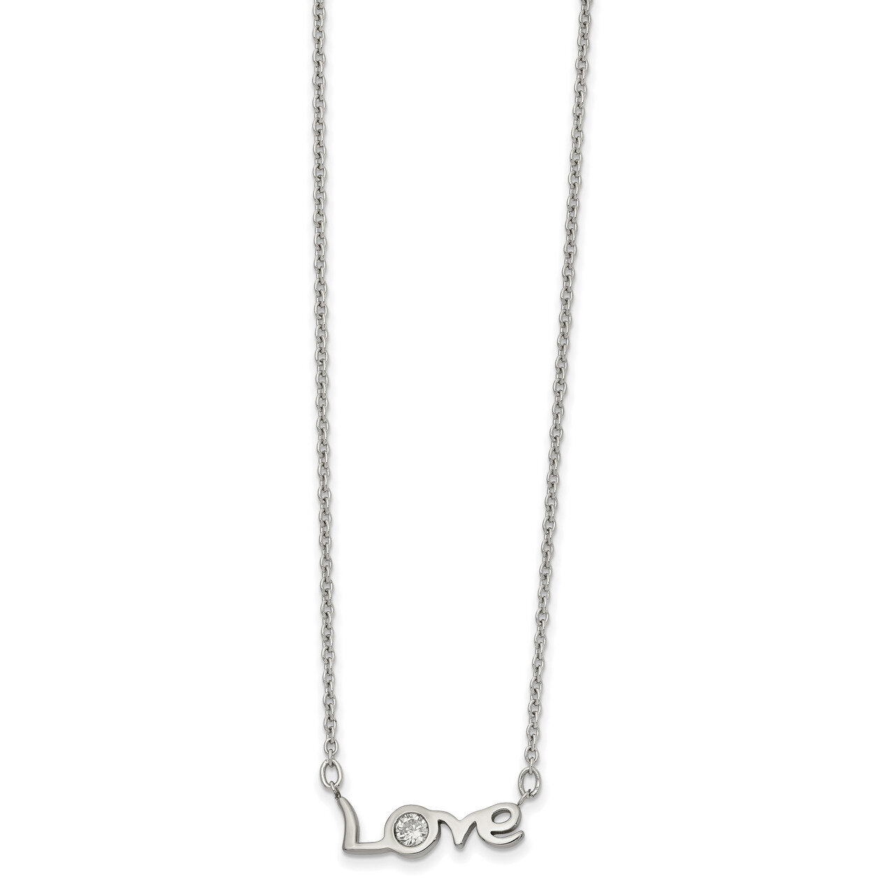 CZ LOVE with 1 in Extender 17.5 Inch Necklace Stainless Steel Polished SRN2541-17.5 by Chisel, MPN:…