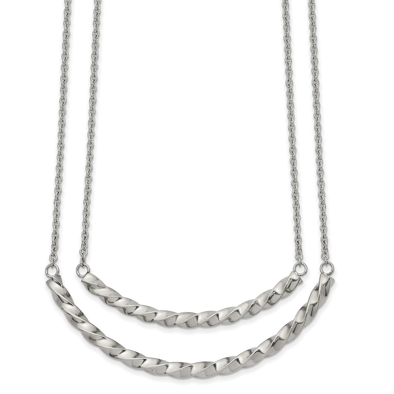 Double Twisted Bar 17 Inch with 2 Inch Extender Necklace Stainless Steel Polished SRN2560-17 by Chi…