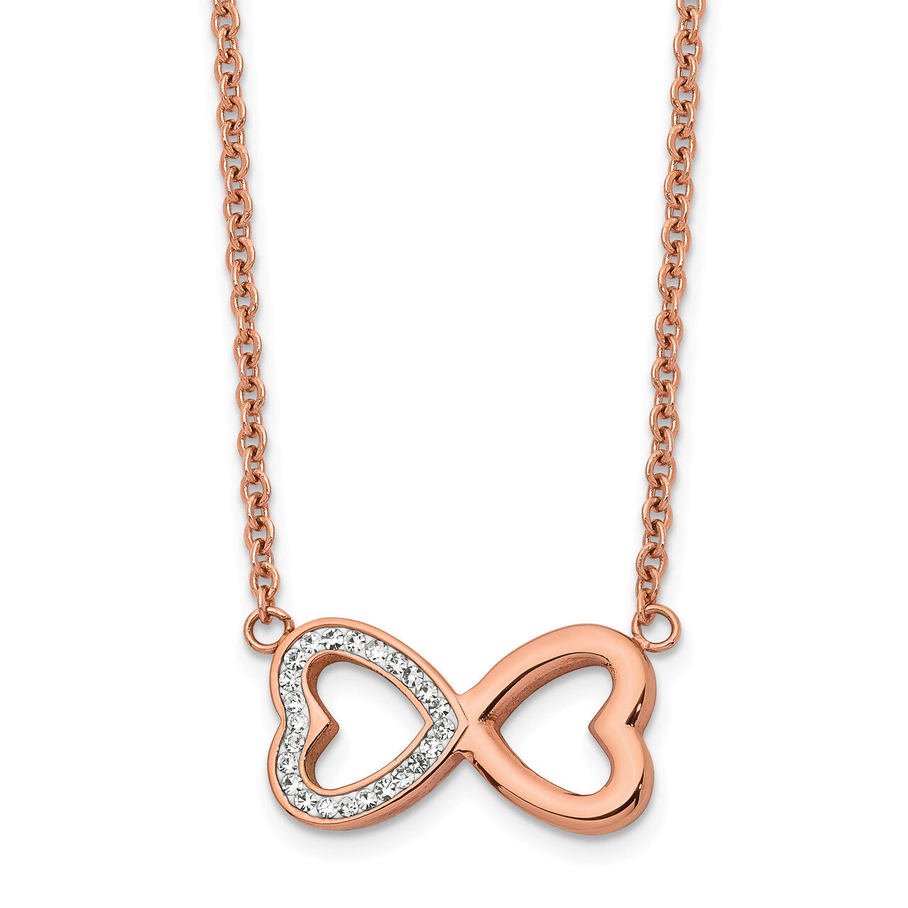 Rose IP Preciosa Heart 16.5 Inch with 1 Inch ext Necklace Stainless Steel Polished SRN2567-16.5