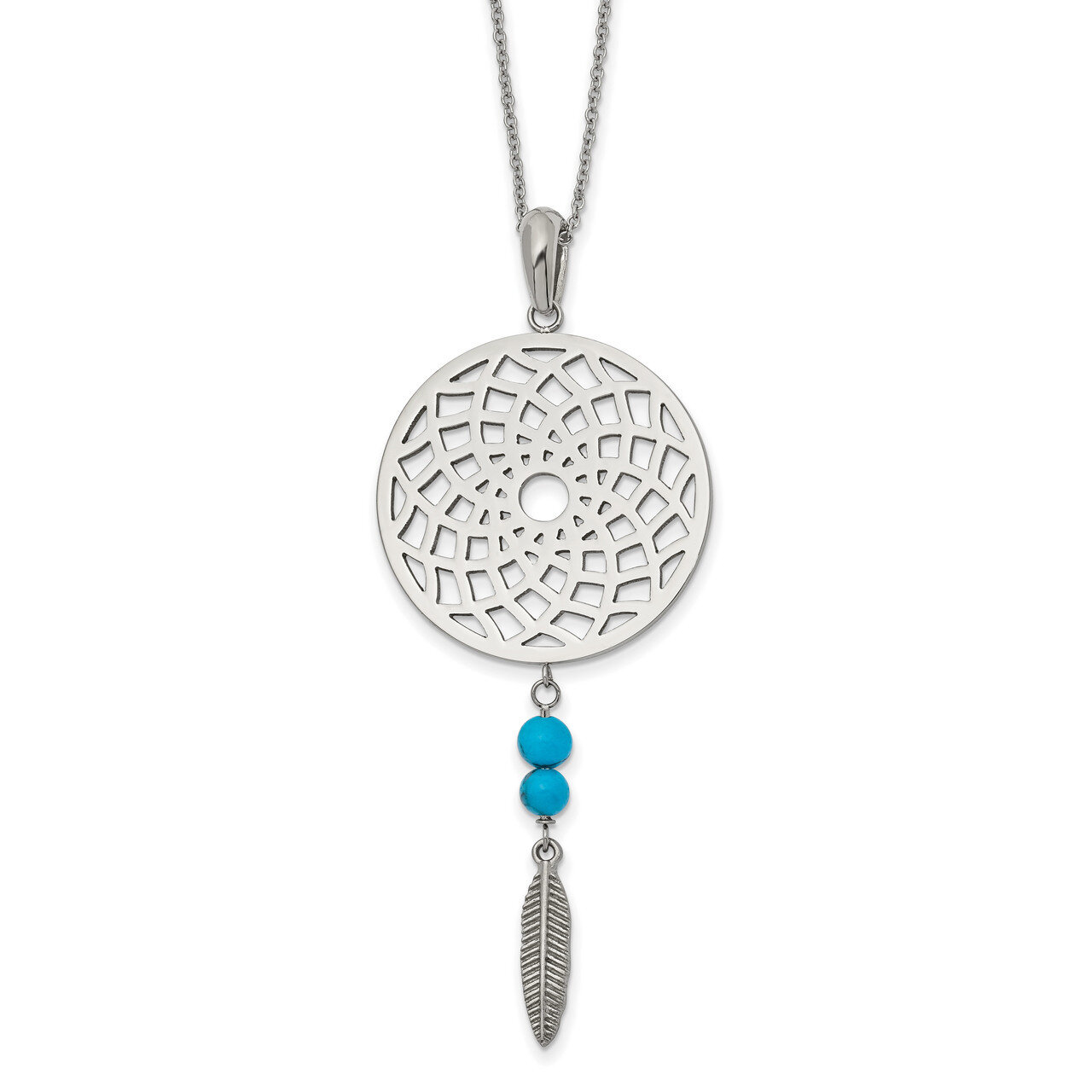 Imit.Turquoise Dreamcatcher with 2 Inch ext Necklace Stainless Steel Polished SRN2570-16 by Chisel,…