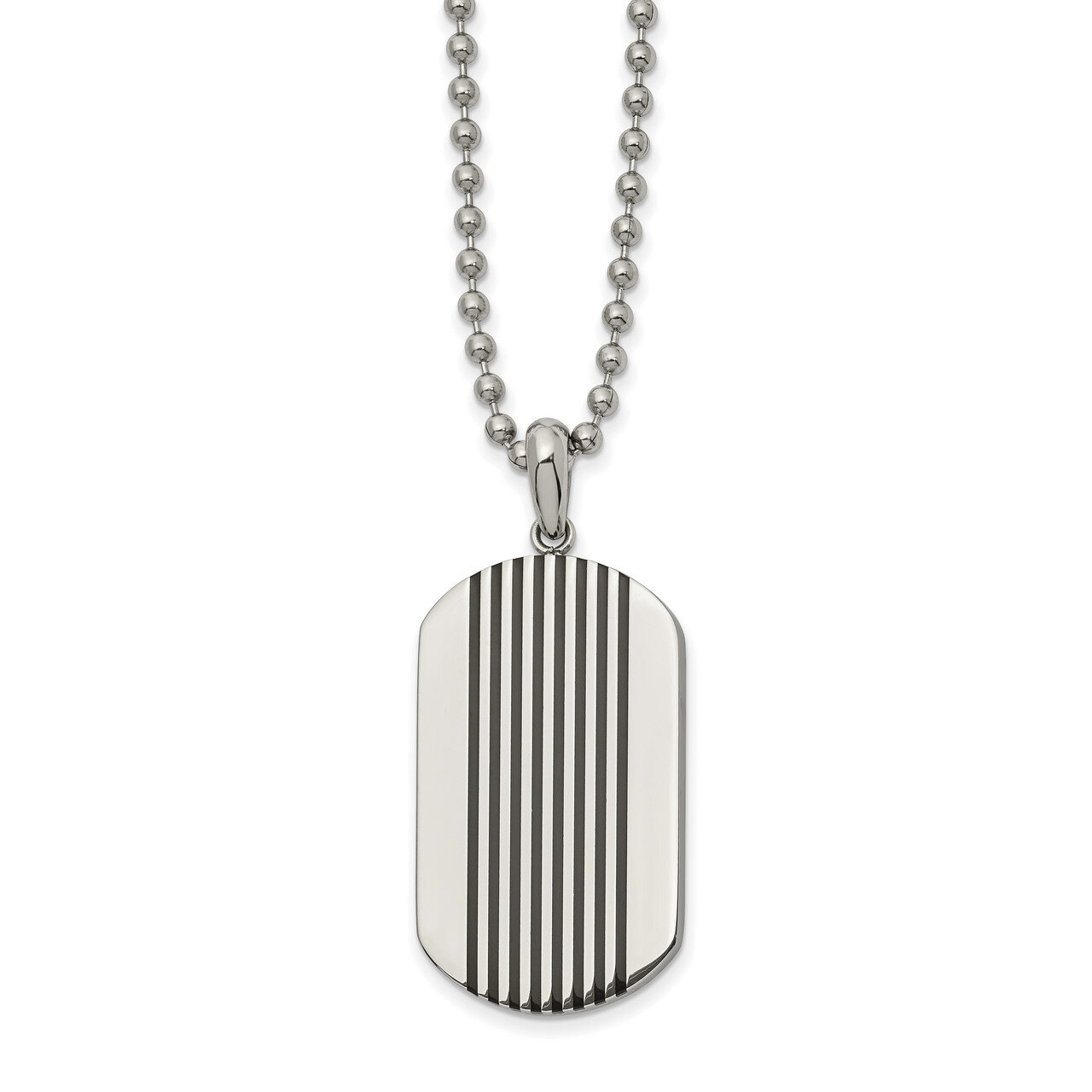 Black Enamel Stripes Dog Tag Necklace Stainless Steel Polished SRN2589-22 by Chisel, MPN: SRN2589-2…