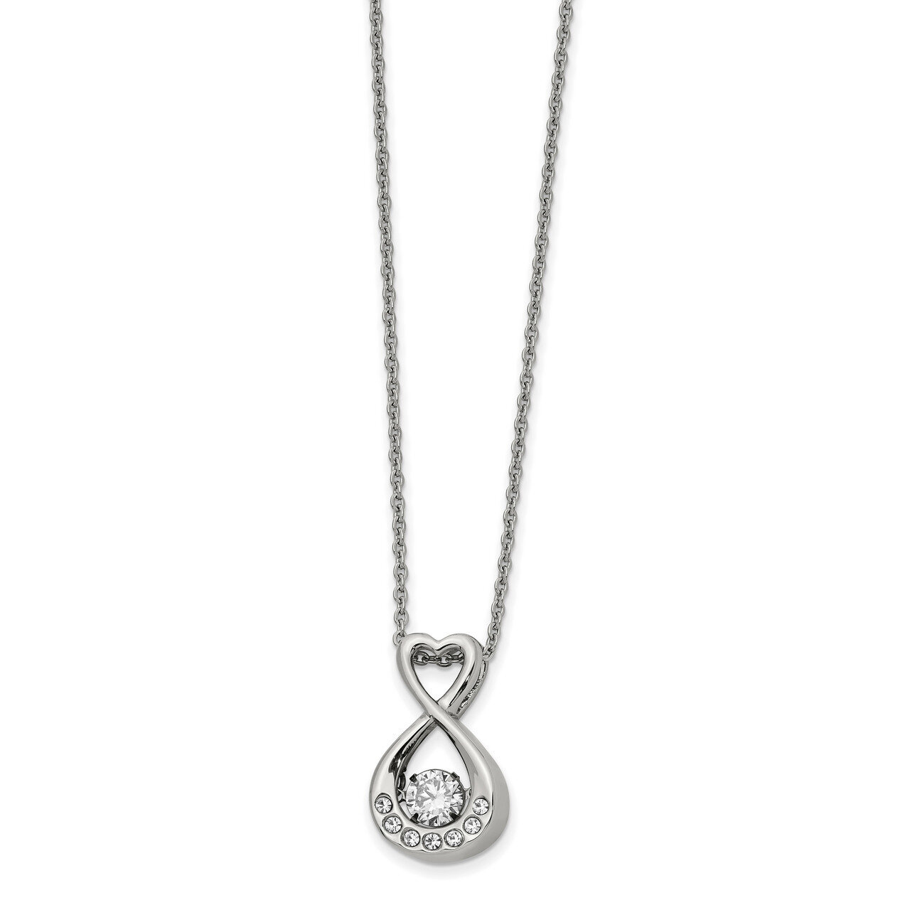 Vibrant Moving CZ Infinity Heart with 2 Inch Extender 16 Inch Necklace Stainless Steel Polished SRN2609-16