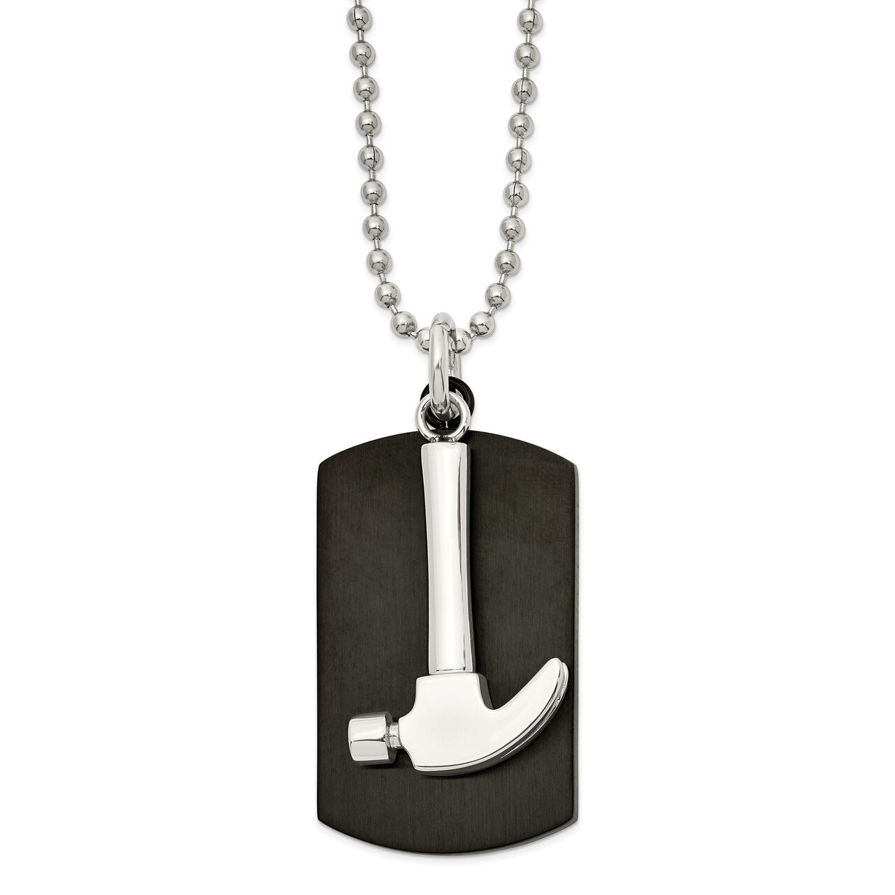 Black IP-plated Moveable Hammer DogTag Necklace Stainless Steel Polished SRN2628-24
