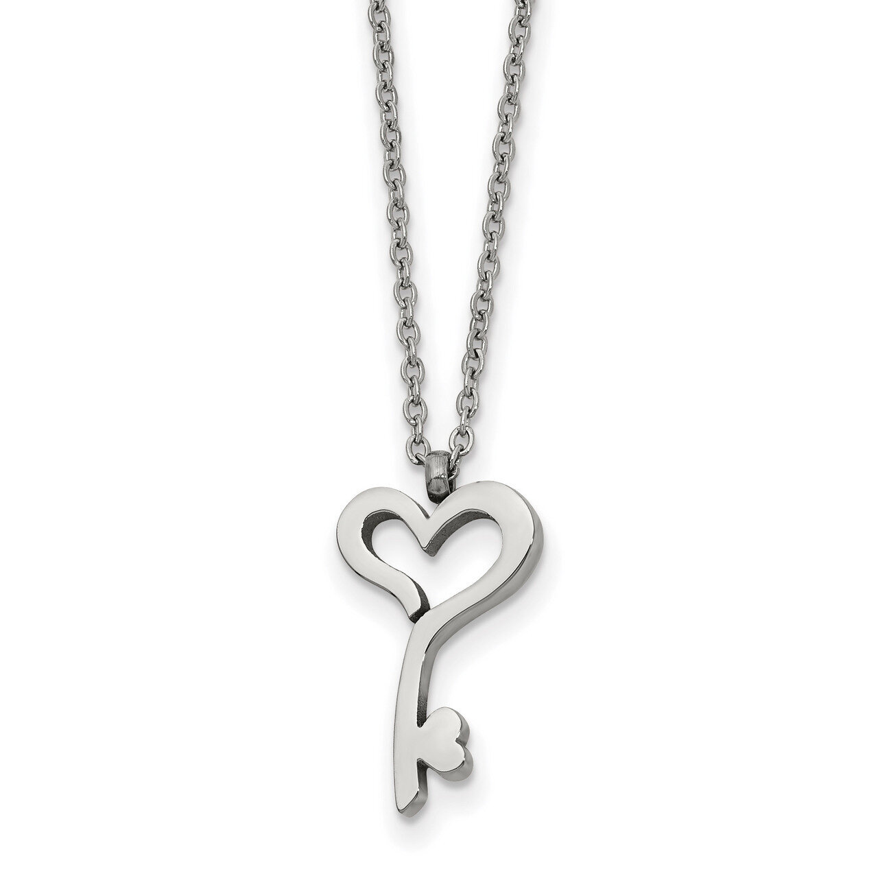 Heart Key 16 Inch with 2 Inch Extender Necklace Stainless Steel Polished SRN2655-16 by Chisel, MPN:…