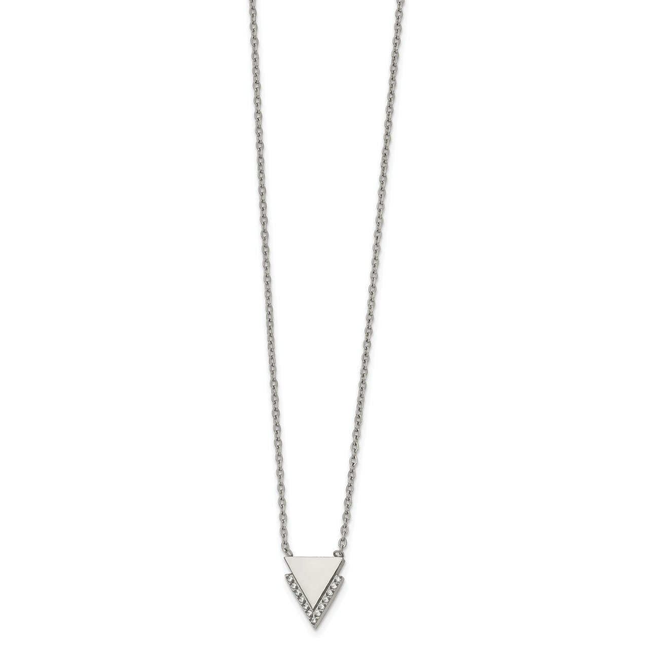 CZ Double Triangles 16.5 Inch Necklace Stainless Steel Polished SRN2663-16.5 by Chisel, MPN: SRN266…