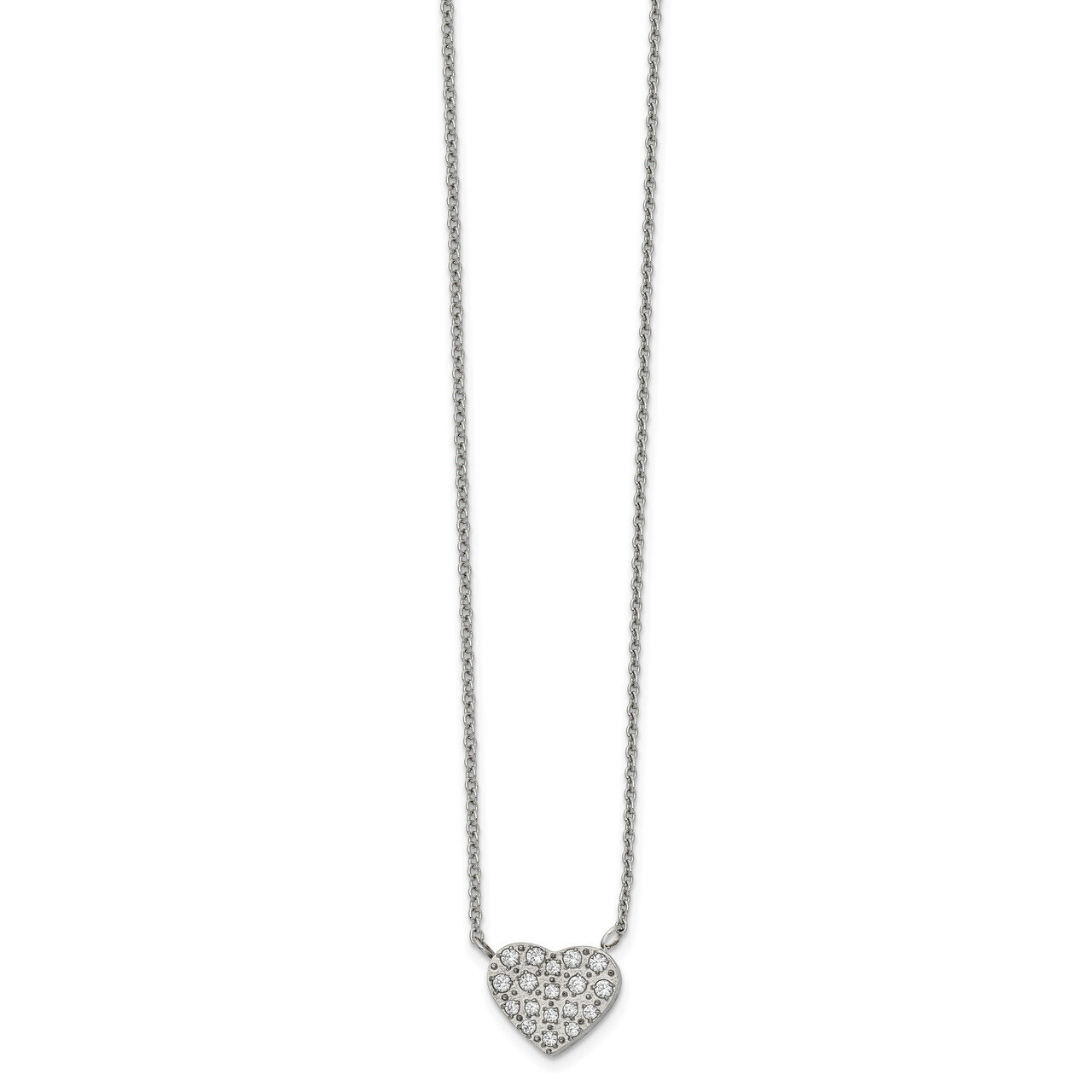 CZ Heart with 2.5 Inch Extender 17 Inch Necklace Stainless Steel Polished SRN2684-17