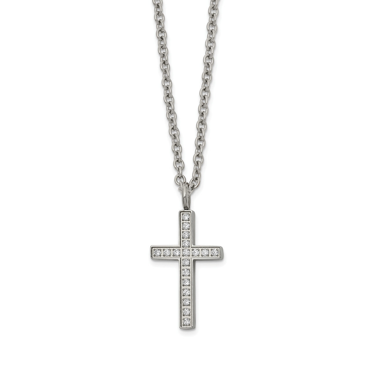 CZ Cross 20 Inch Necklace Stainless Steel Polished SRN2688-20