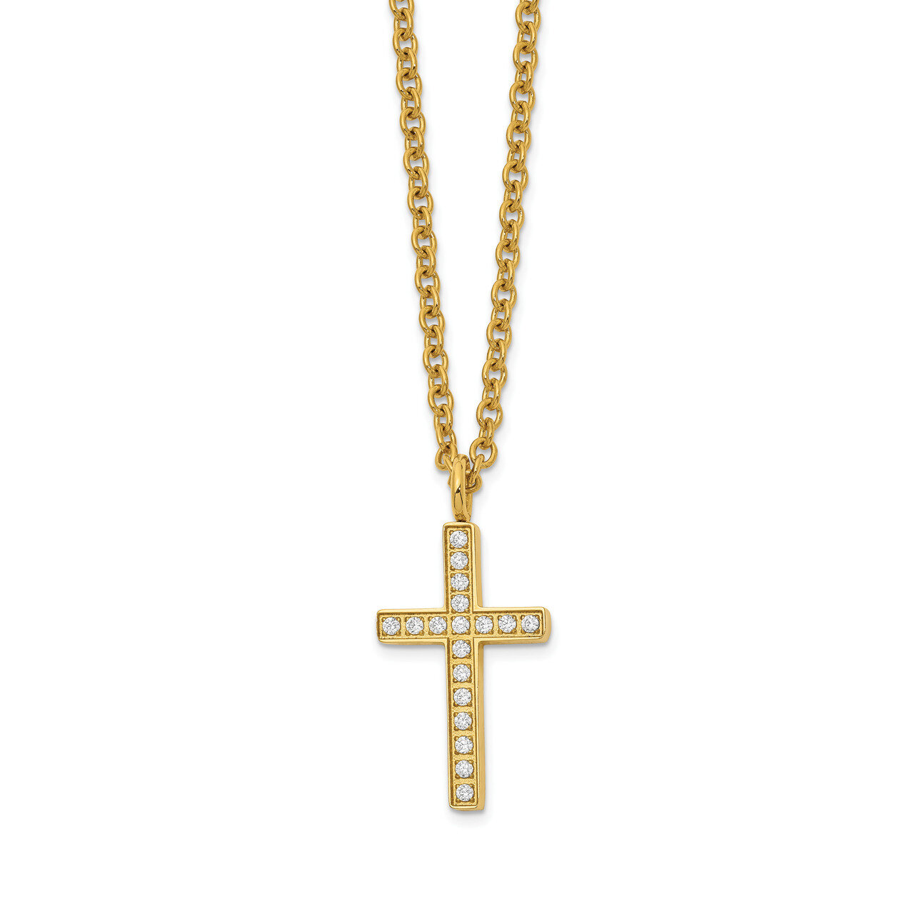 Yellow IP-plated with CZ Cross 20 Inch Necklace Stainless Steel Polished SRN2688GP-20 by Chisel, MP…
