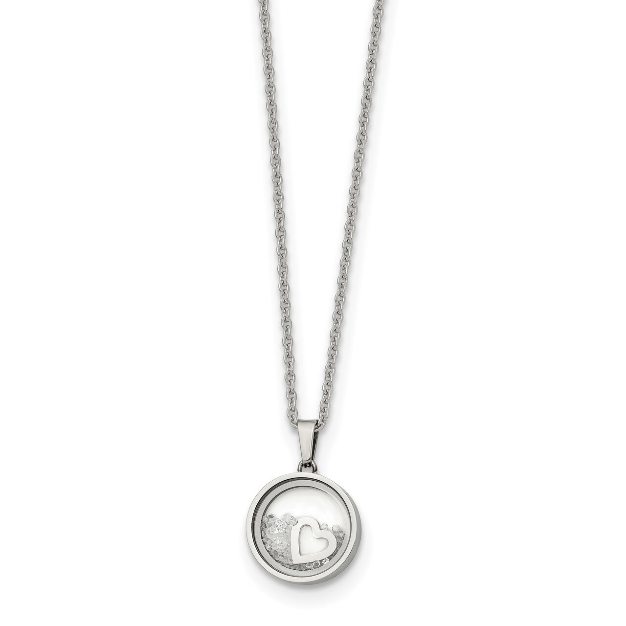 Black rim Floating Crystal Heart 2 Inch ext 16 Inch Necklace Stainless Steel SRN2692-16 by Chisel, …