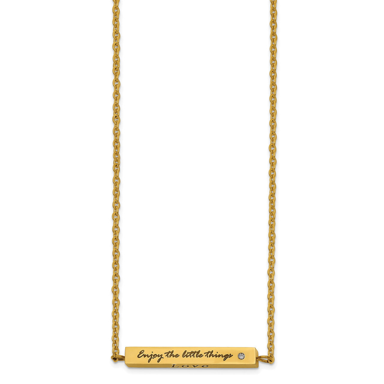 IP-plated Yellow CZ Enjoy the little16 Inch with 2 Inch ext Bar Necklace Stainless Steel SRN2697-16…