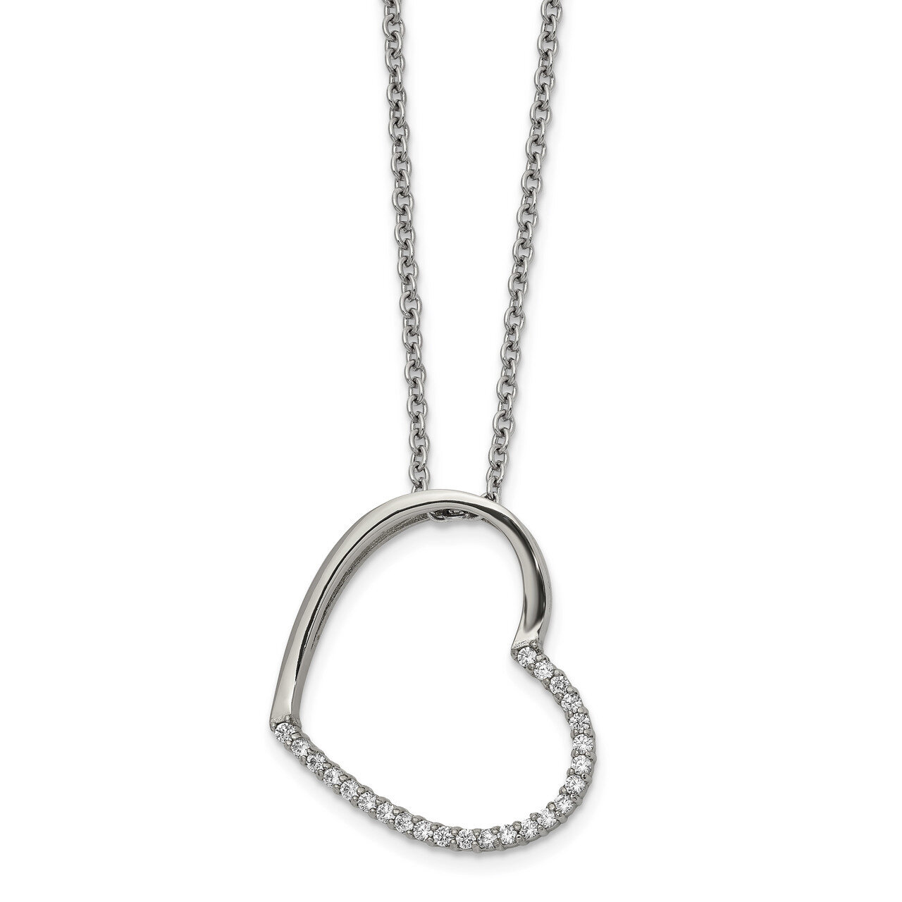 CZ Heart 20 Inch Necklace Stainless Steel Polished SRN2716-20 by Chisel, MPN: SRN2716-20, 191101018…