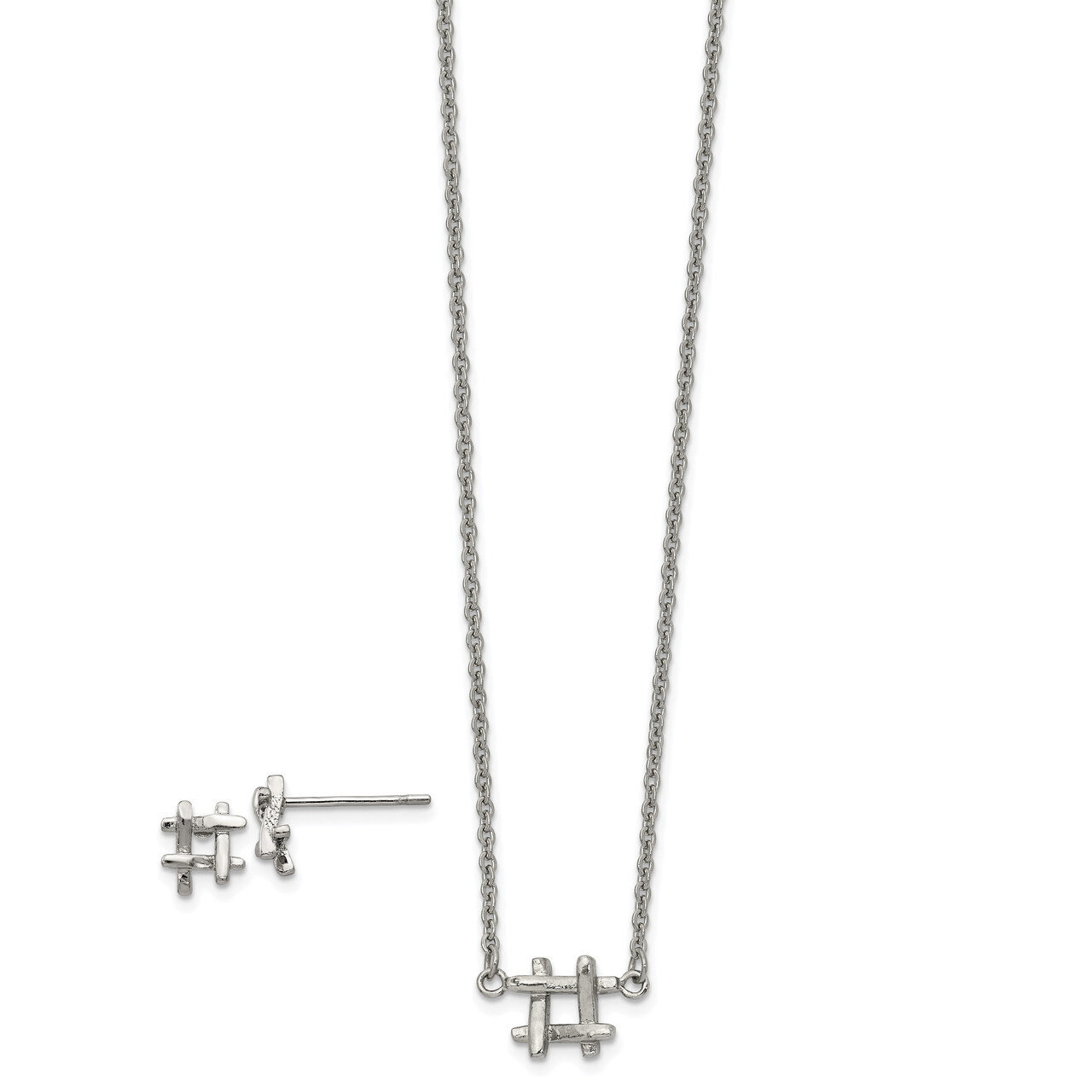 HashTag 16 Inch with 2 Inch Extender Necklace and Earring Set Stainless Steel Polished SRSET40