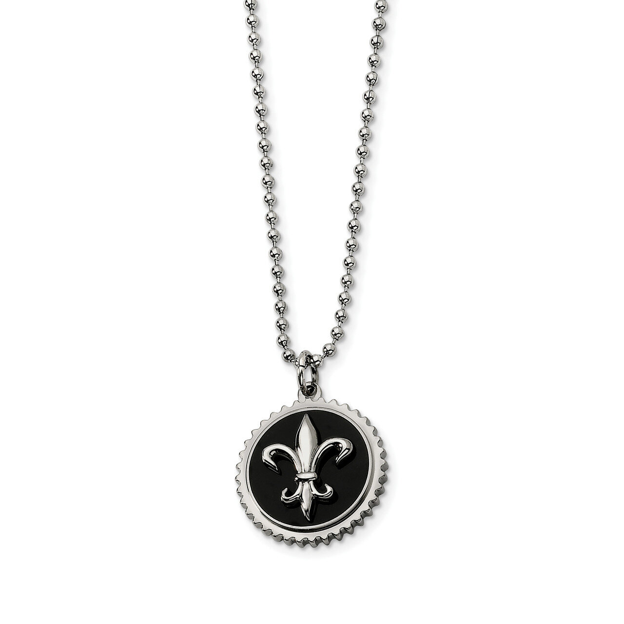 Black Enamel Fleur de lis 24 Inch Necklace Titanium Polished TBN120-24 by Chisel, MPN: TBN120-24, 8…