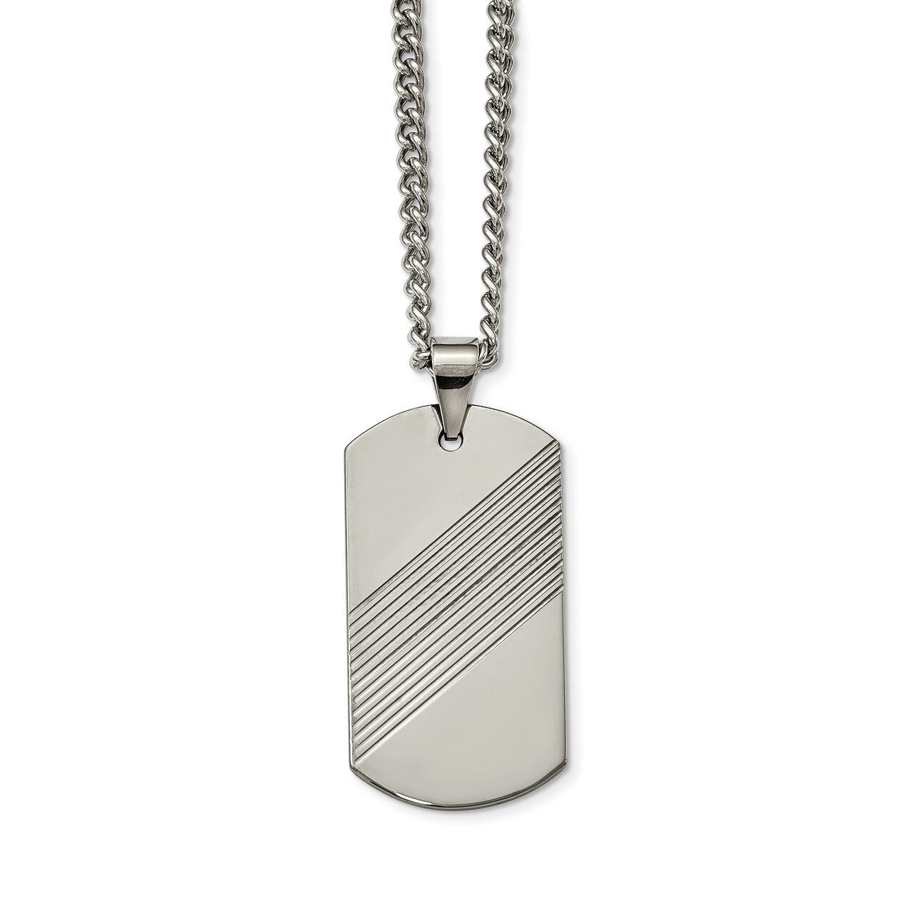 Textured & Polished Dog Tag Necklace Tungsten TUN118-24