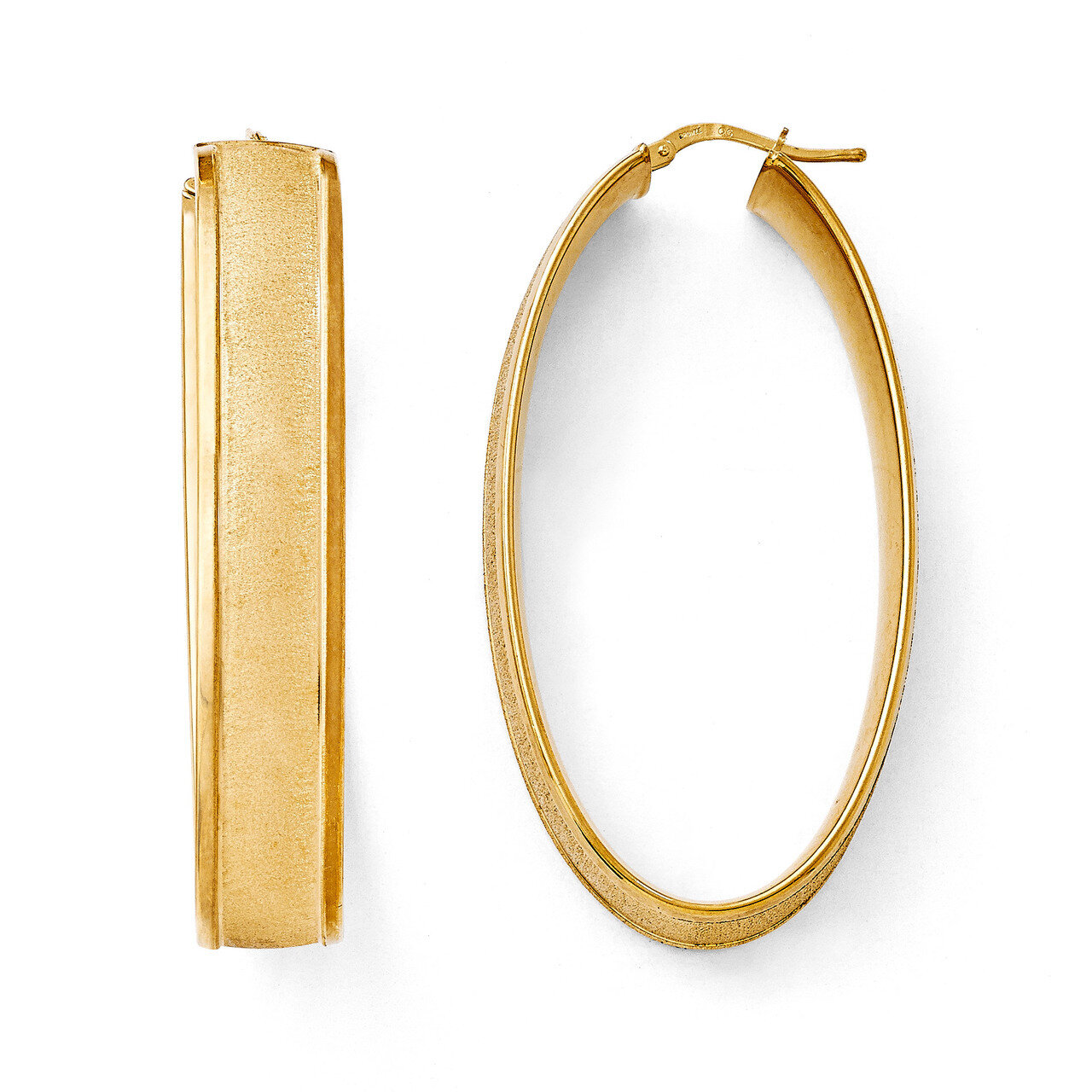 Satin Hinged Post Oval Hoop Earrings Bronze Polished  BZE115