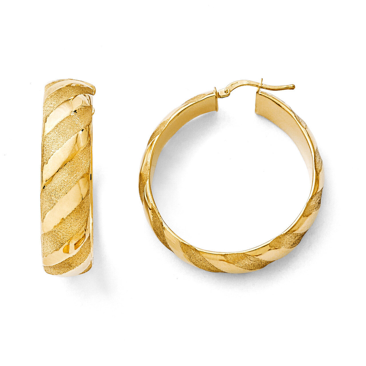 Satin Striped Hinged Hoop Earrings Bronze Polished  BZE117