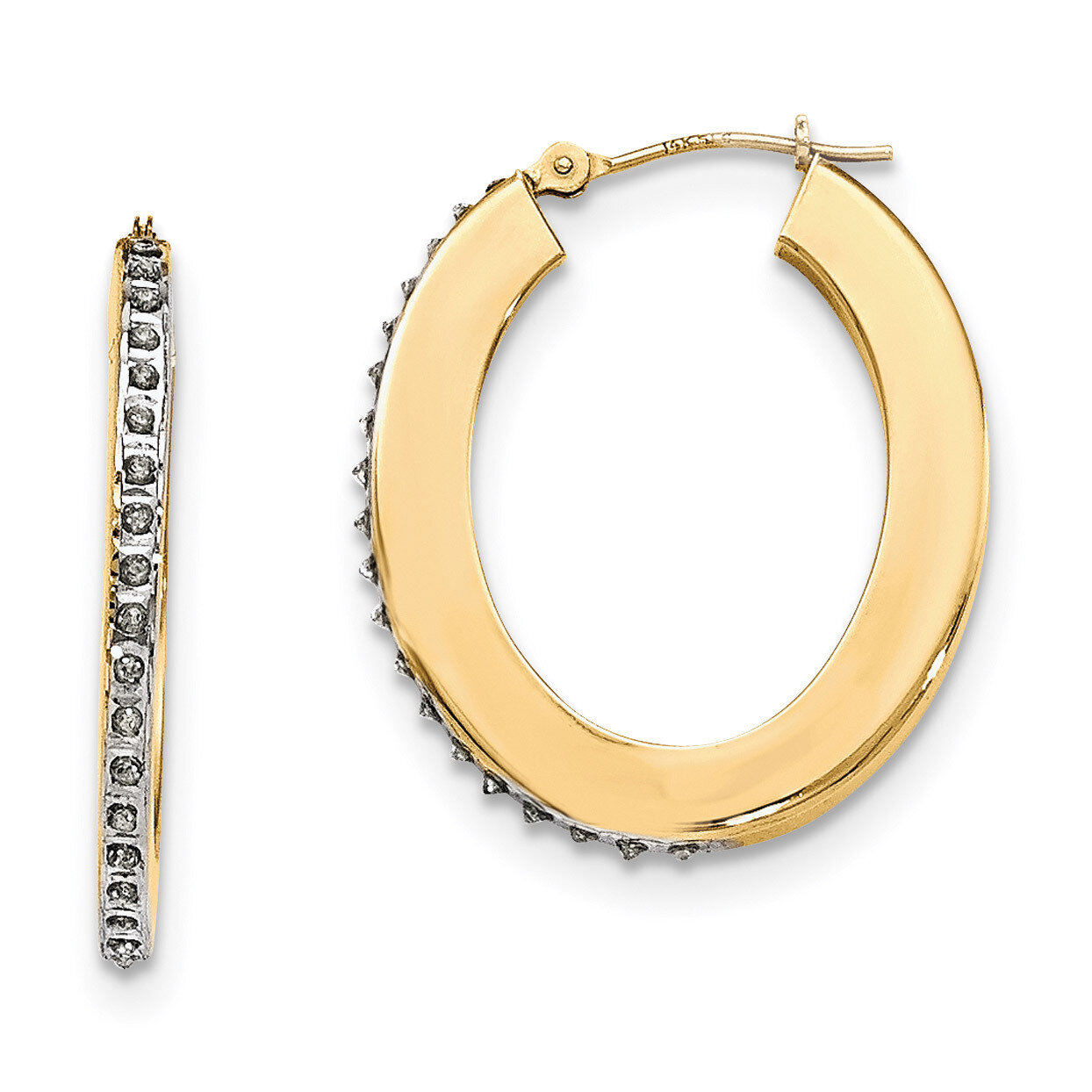 Yellow Gold Diamond Fascination Flat Oval Hoop Earrings 14k Gold DF285