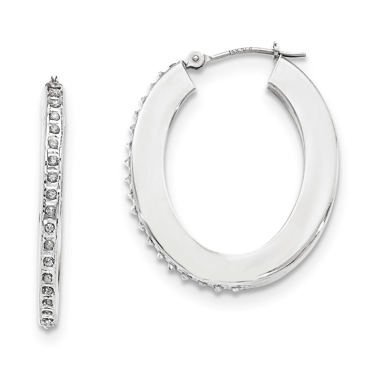 Diamond Fascination Flat Oval Hoop Earrings 14K White Gold  DF286