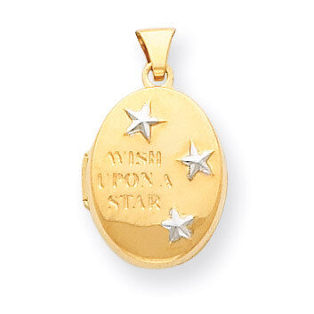 Rhodium Wish Upon a Star Oval Locket Necklace 14k Gold GK368-15