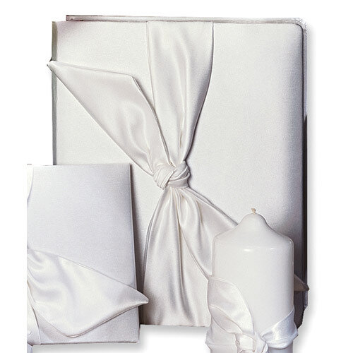 White Love Knot Satin (240 signatures, 3 ring binder) Memory Book GL9824